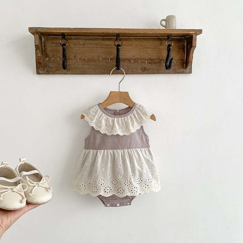 Summer New Design Baby Girls Flowers Hollow Out Pattern Sleeveless Patchwork Onesies