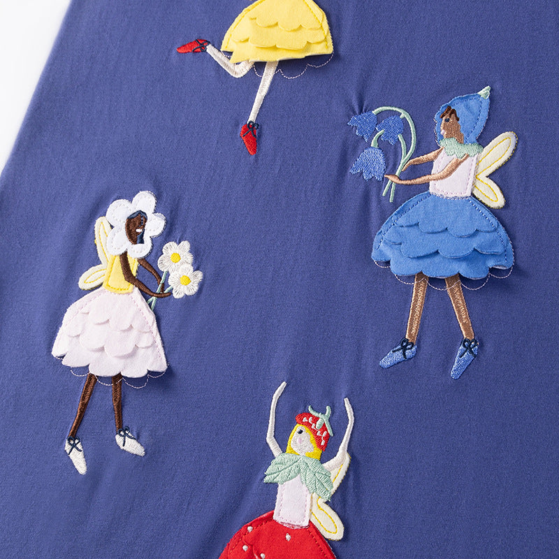 Summer Arrival Cartoon Dancers Pattern Short Sleeves Dress for Stylish Girls