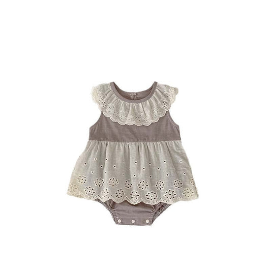 Summer New Design Baby Girls Flowers Hollow Out Pattern Sleeveless Patchwork Onesies